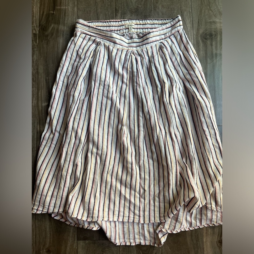 Striped Casual Midi Skirt in Cream with Multicolor Stripes